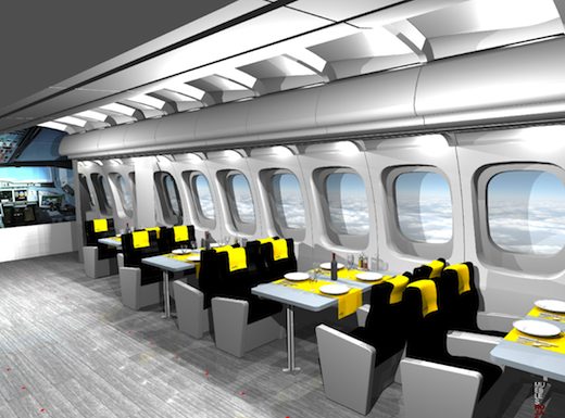 Ambiance cabine Vueling pour la salle du petit déjeuner d'Hoteles Catalonia